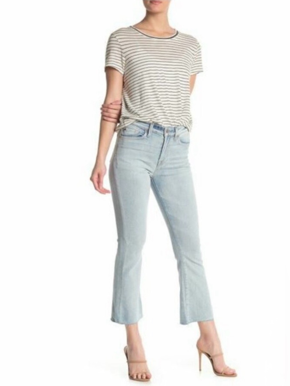 7 For All Mankind High Waisted Slim Kick Jeans Light Blue Raw Hem Sz 30 Y2K 90s